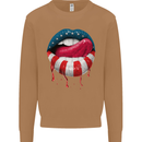 Sexy USA Flag Lips America July 4th Mens Sweatshirt Jumper Caramel Latte