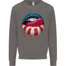 Sexy USA Flag Lips America July 4th Mens Sweatshirt Jumper Charcoal