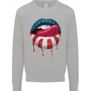 Sexy USA Flag Lips America July 4th Mens Sweatshirt Jumper Sports Grey