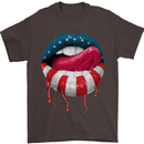 Sexy USA Flag Lips America July 4th Mens T-Shirt Cotton Gildan Dark Chocolate