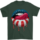 Sexy USA Flag Lips America July 4th Mens T-Shirt Cotton Gildan Forest Green