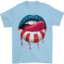Sexy USA Flag Lips America July 4th Mens T-Shirt Cotton Gildan Light Blue