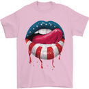 Sexy USA Flag Lips America July 4th Mens T-Shirt Cotton Gildan Light Pink