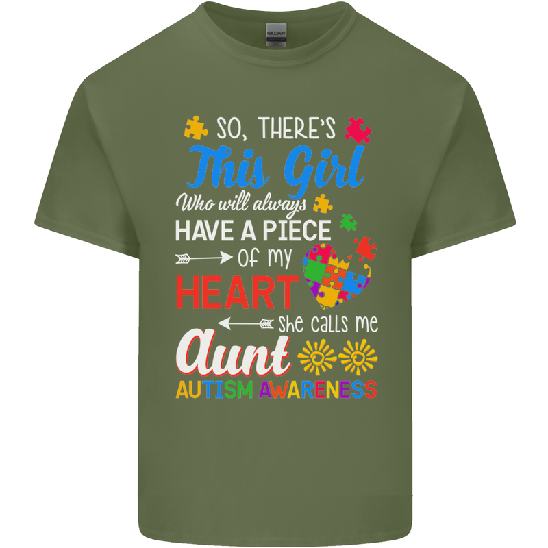 She Calls Me Aunt Autistic Autism Aunty ASD Mens Cotton T-Shirt Tee Top Military Green
