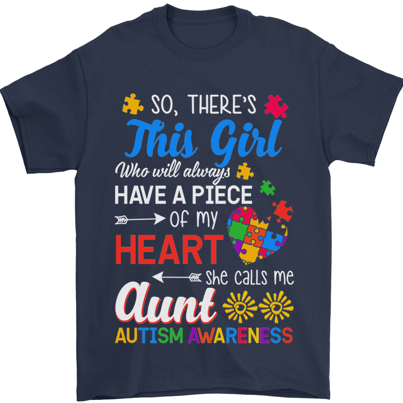 She Calls Me Aunt Autistic Autism Aunty ASD Mens T-Shirt Cotton Gildan Navy Blue