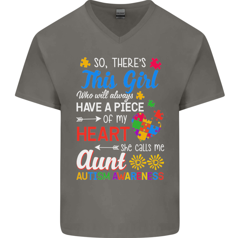 She Calls Me Aunt Autistic Autism Aunty ASD Mens V-Neck Cotton T-Shirt Charcoal