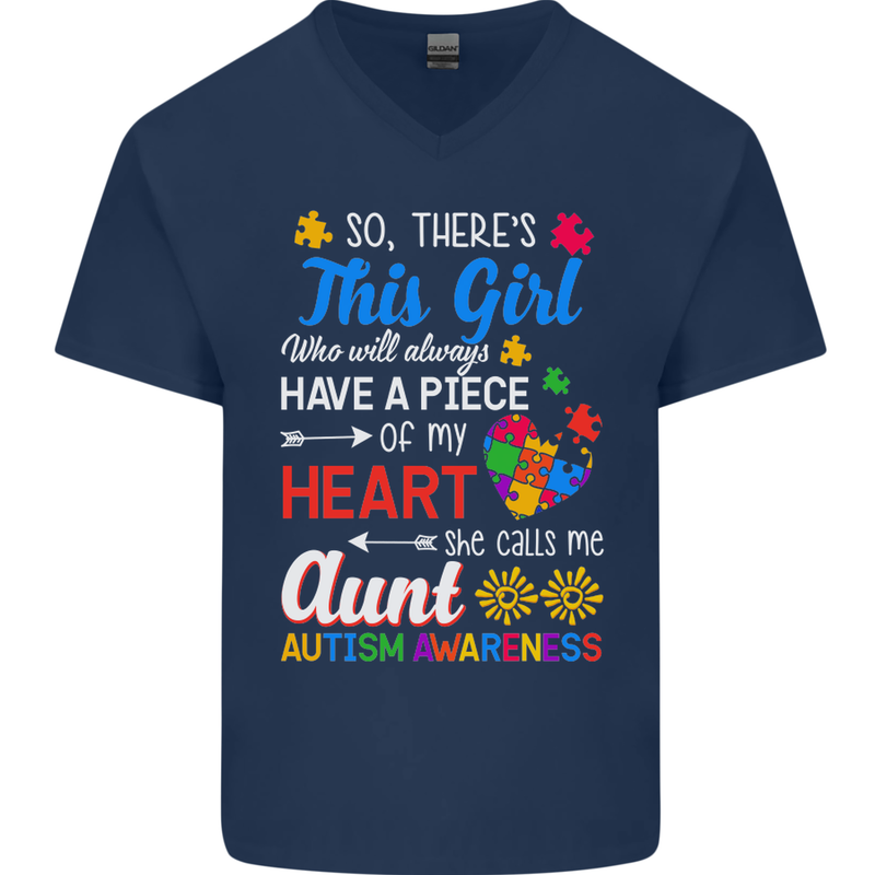 She Calls Me Aunt Autistic Autism Aunty ASD Mens V-Neck Cotton T-Shirt Navy Blue