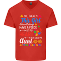 She Calls Me Aunt Autistic Autism Aunty ASD Mens V-Neck Cotton T-Shirt Red