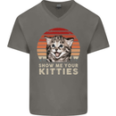 Show Me Your Kitties Funny Cat Kitten Mens V-Neck Cotton T-Shirt Charcoal