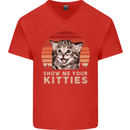 Show Me Your Kitties Funny Cat Kitten Mens V-Neck Cotton T-Shirt Red