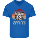 Show Me Your Kitties Funny Cat Kitten Mens V-Neck Cotton T-Shirt Royal Blue