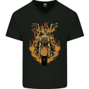 Skeleton Motorcycle Rider Mens V-Neck Cotton T-Shirt Black