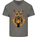 Skeleton Motorcycle Rider Mens V-Neck Cotton T-Shirt Charcoal
