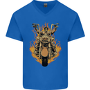 Skeleton Motorcycle Rider Mens V-Neck Cotton T-Shirt Royal Blue