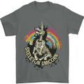 Skeleton Unicorn Skull Heavy Metal Rock Mens T-Shirt Cotton Gildan Charcoal