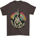 Skeleton Unicorn Skull Heavy Metal Rock Mens T-Shirt Cotton Gildan Dark Chocolate