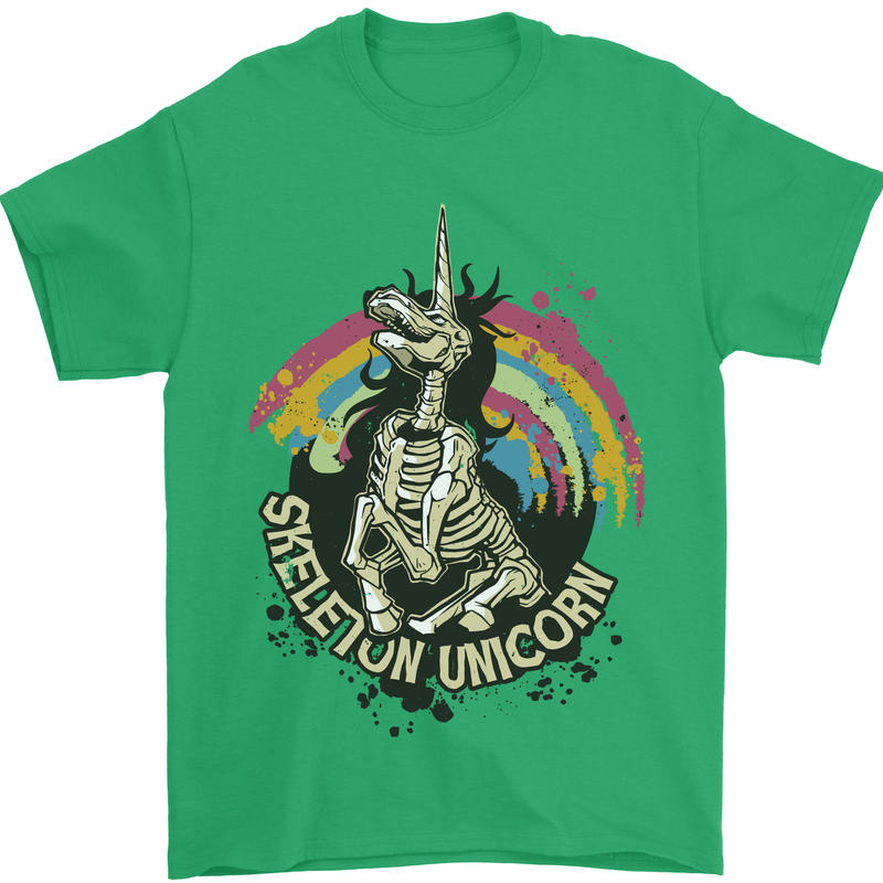 Skeleton Unicorn Skull Heavy Metal Rock Mens T-Shirt Cotton Gildan Irish Green