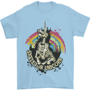 Skeleton Unicorn Skull Heavy Metal Rock Mens T-Shirt Cotton Gildan Light Blue