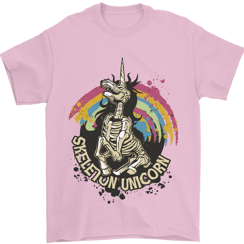 Skeleton Unicorn Skull Heavy Metal Rock Mens T-Shirt Cotton Gildan Light Pink