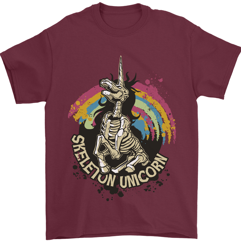 Skeleton Unicorn Skull Heavy Metal Rock Mens T-Shirt Cotton Gildan Maroon