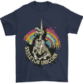 Skeleton Unicorn Skull Heavy Metal Rock Mens T-Shirt Cotton Gildan Navy Blue