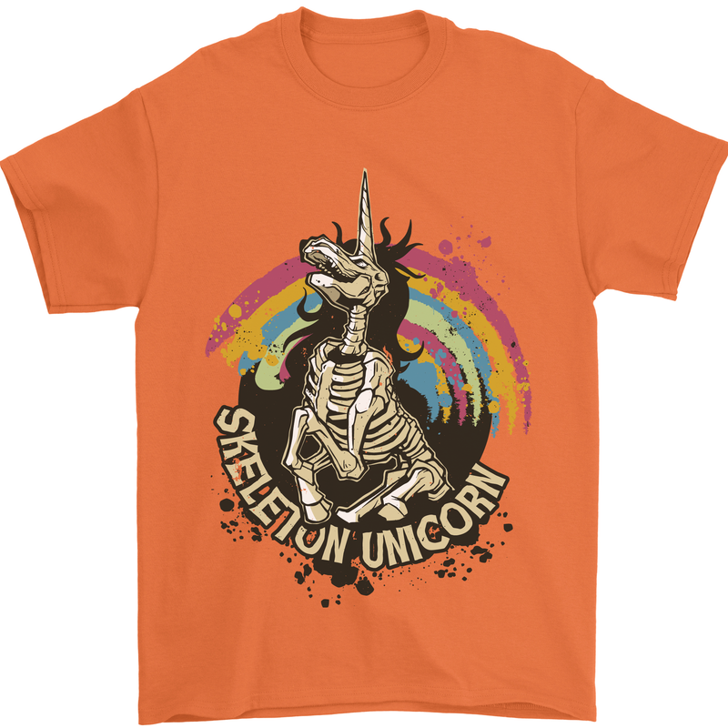Skeleton Unicorn Skull Heavy Metal Rock Mens T-Shirt Cotton Gildan Orange