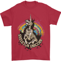 Skeleton Unicorn Skull Heavy Metal Rock Mens T-Shirt Cotton Gildan Red