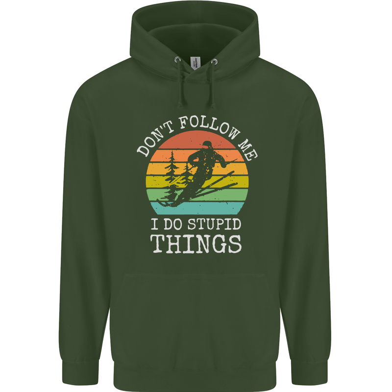 Skiing Don't Follow Me Ski Skier Funny Mens 80% Cotton Hoodie Forest Green