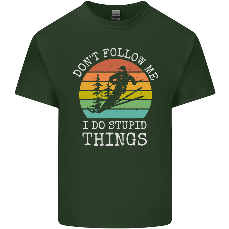 Skiing Don't Follow Me Ski Skier Funny Mens Cotton T-Shirt Tee Top Forest Green