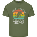 Skiing Don't Follow Me Ski Skier Funny Mens Cotton T-Shirt Tee Top Military Green