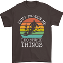 Skiing Don't Follow Me Ski Skier Funny Mens T-Shirt Cotton Gildan Dark Chocolate