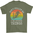 Skiing Don't Follow Me Ski Skier Funny Mens T-Shirt Cotton Gildan Military Green