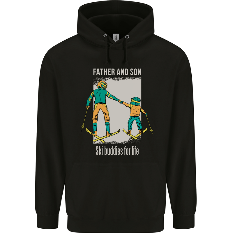 Skiing Father & Son Ski Buddies Fathers Day Childrens Kids Hoodie Black