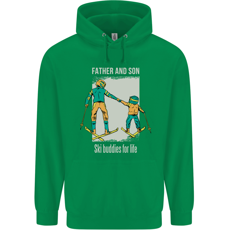 Skiing Father & Son Ski Buddies Fathers Day Childrens Kids Hoodie Irish Green