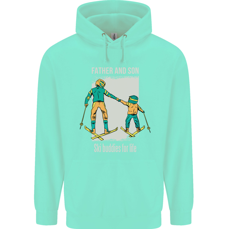 Skiing Father & Son Ski Buddies Fathers Day Childrens Kids Hoodie Peppermint
