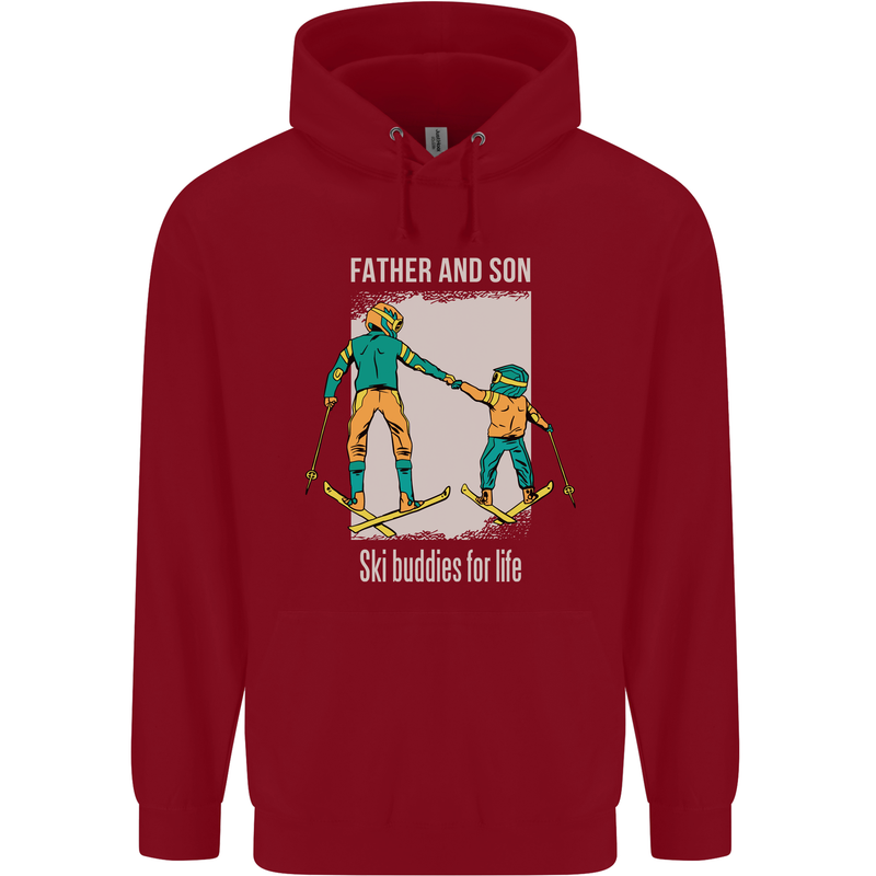 Skiing Father & Son Ski Buddies Fathers Day Childrens Kids Hoodie Red