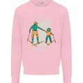 Skiing Father & Son Ski Buddies Fathers Day Kids Sweatshirt Jumper Light Pink