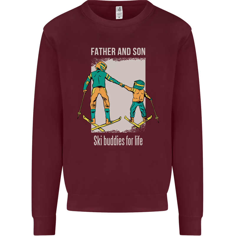 Skiing Father & Son Ski Buddies Fathers Day Kids Sweatshirt Jumper Maroon