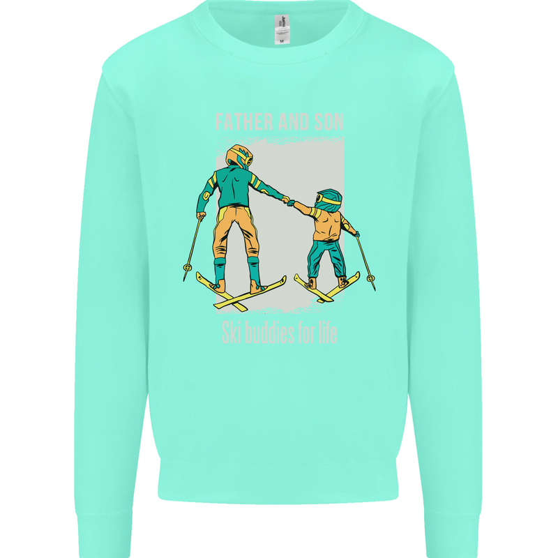 Skiing Father & Son Ski Buddies Fathers Day Kids Sweatshirt Jumper Peppermint