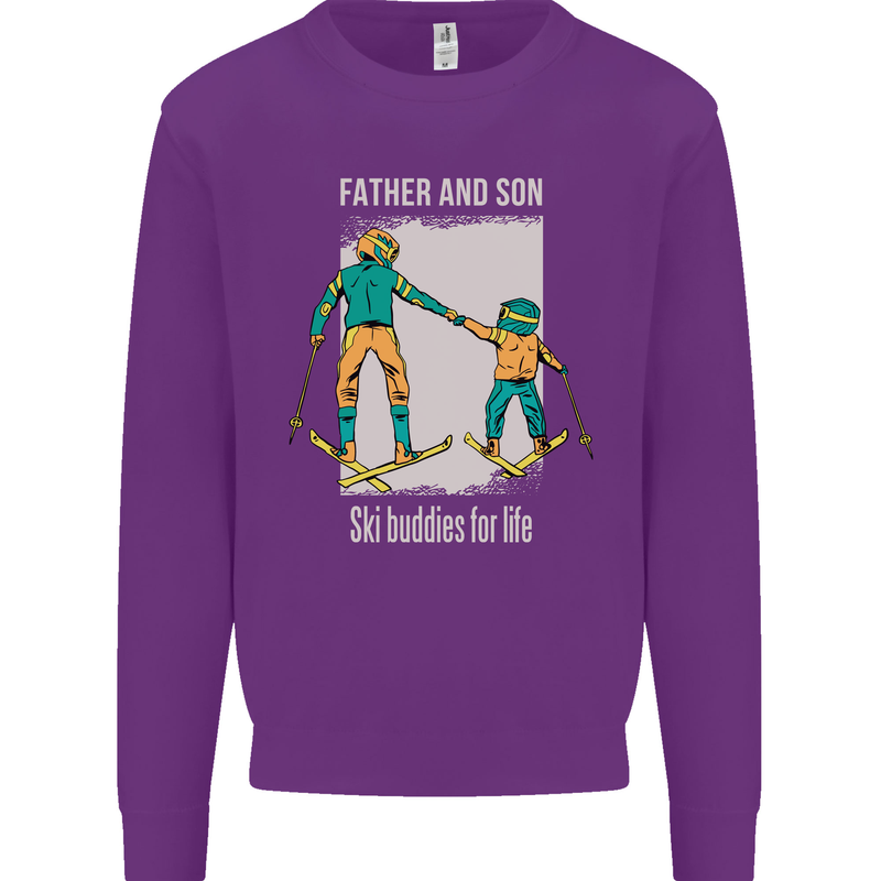 Skiing Father & Son Ski Buddies Fathers Day Kids Sweatshirt Jumper Purple