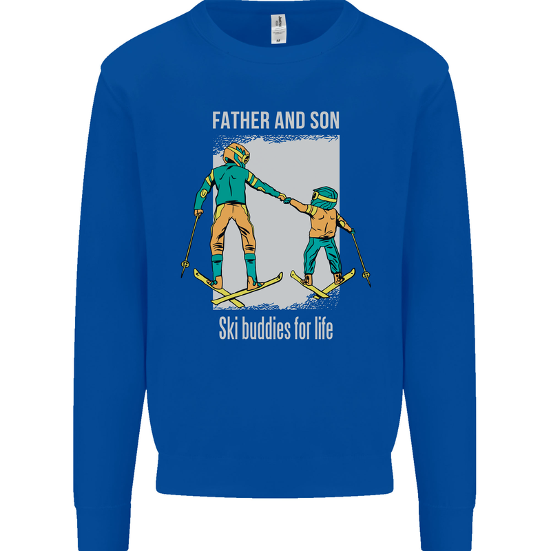 Skiing Father & Son Ski Buddies Fathers Day Kids Sweatshirt Jumper Royal Blue