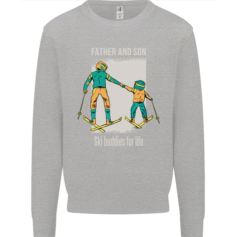 Skiing Father & Son Ski Buddies Fathers Day Kids Sweatshirt Jumper Sports Grey