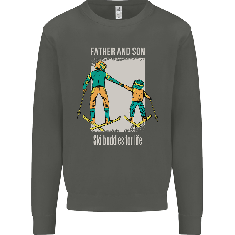 Skiing Father & Son Ski Buddies Fathers Day Kids Sweatshirt Jumper Storm Grey