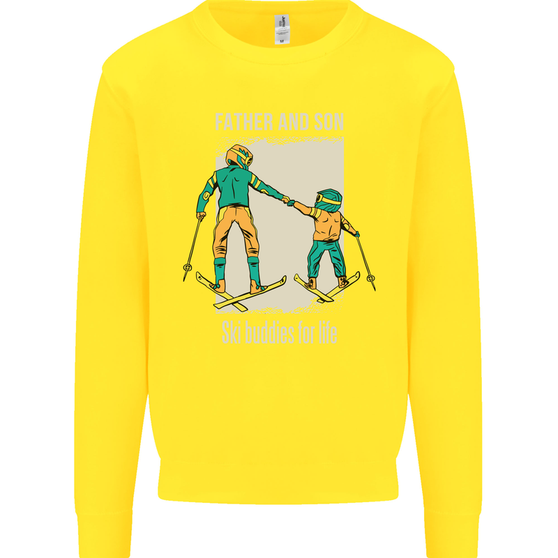 Skiing Father & Son Ski Buddies Fathers Day Kids Sweatshirt Jumper Yellow