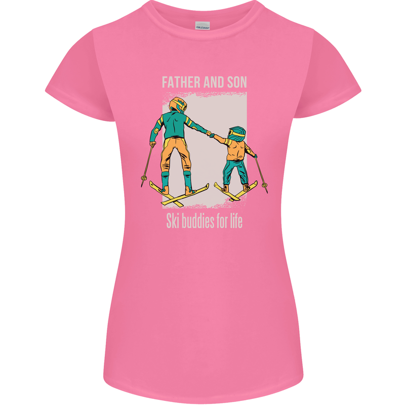 Skiing Father & Son Ski Buddies Fathers Day Womens Petite Cut T-Shirt Azalea