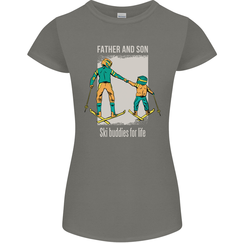 Skiing Father & Son Ski Buddies Fathers Day Womens Petite Cut T-Shirt Charcoal