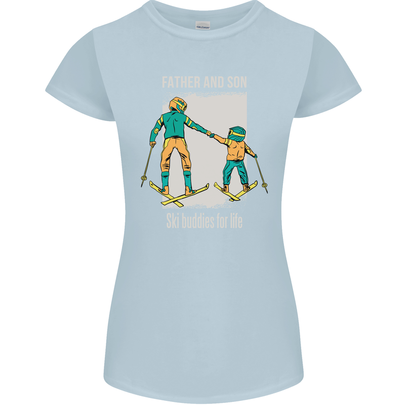 Skiing Father & Son Ski Buddies Fathers Day Womens Petite Cut T-Shirt Light Blue