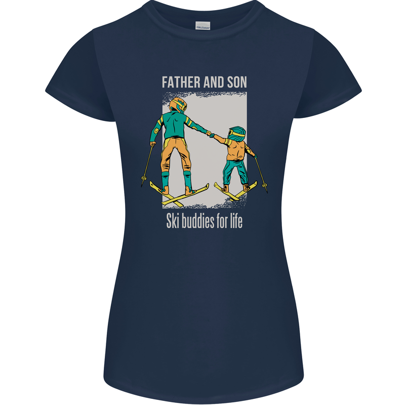 Skiing Father & Son Ski Buddies Fathers Day Womens Petite Cut T-Shirt Navy Blue