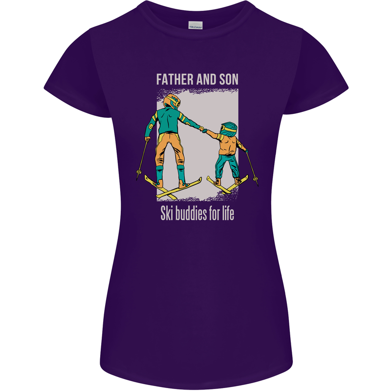 Skiing Father & Son Ski Buddies Fathers Day Womens Petite Cut T-Shirt Purple