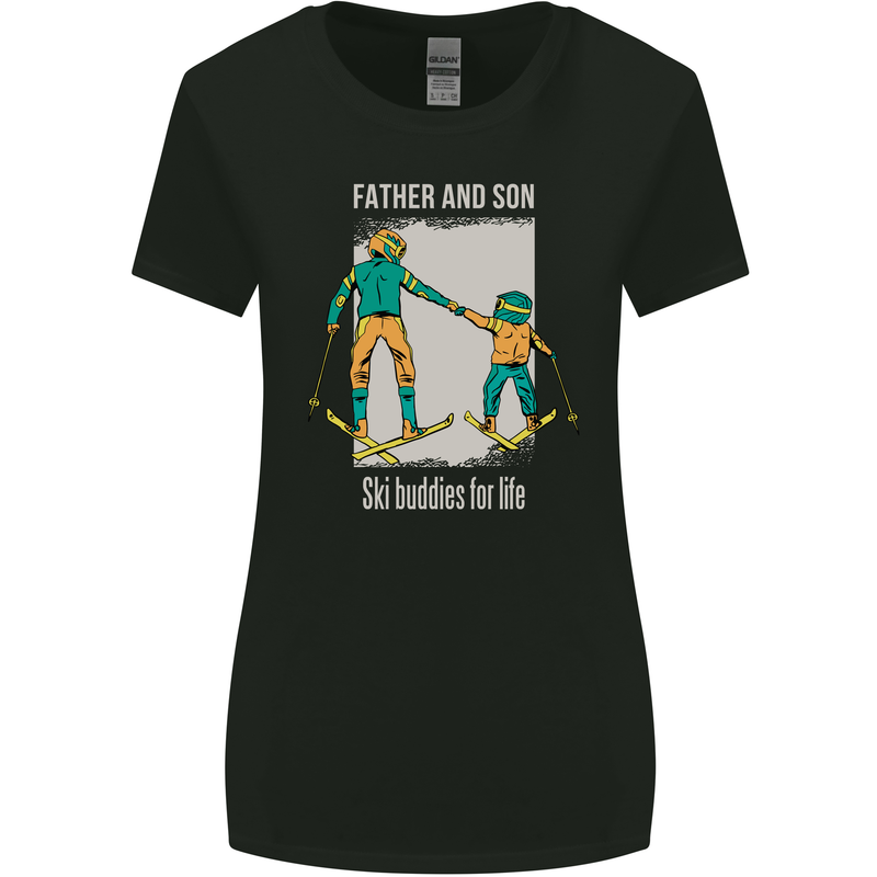 Skiing Father & Son Ski Buddies Fathers Day Womens Wider Cut T-Shirt Black